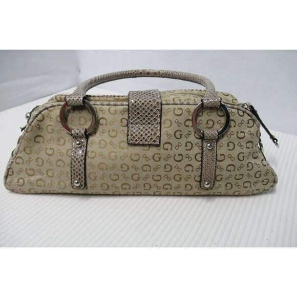 Guess Y2K Style Python Canvas Tan Signature Monogram Logo Purse Shoulder Bag - Picture 6 of 10